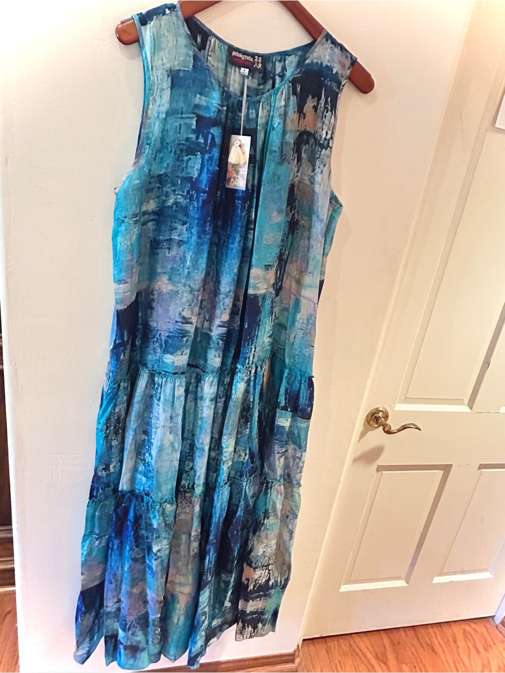 Johnny Was Sleeveless Blue Multi-Print Tiered Maxi Dress NWT